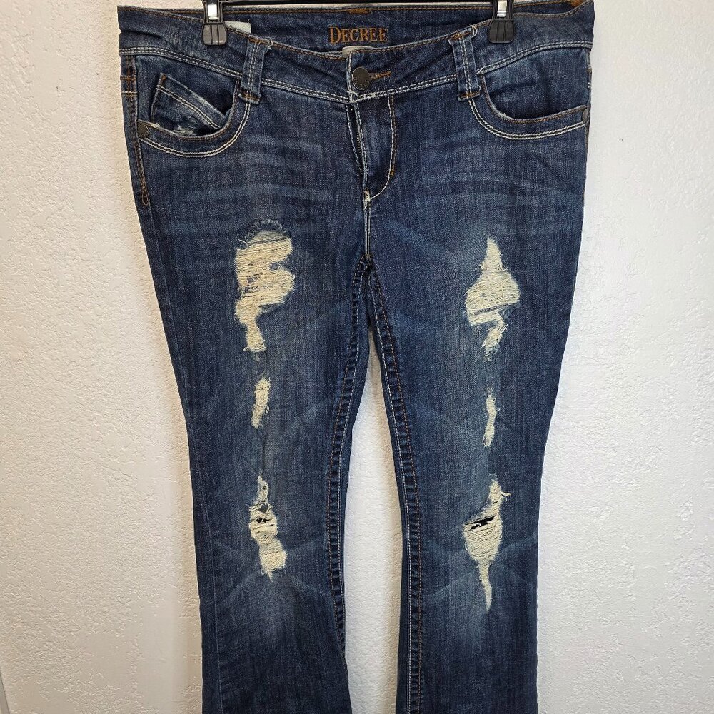 Decree Distressed Blue‎ Jeans Women’s Size 13 Vintage 2007 Straight Leg Denim